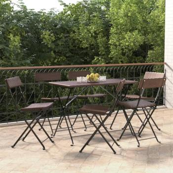 vidaXL Folding Bistro Chairs 6 pcs Brown Poly Rattan and Steel: Set of 6 folding bistro chairs, made from durable brown poly rattan and sturdy steel frame, weather-resistant, lightweight design for easy transport and storage, ideal for outdoor