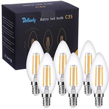 Bombilla LED E14 Vela, 4W Bombillas Filamento Casquillo Fino Equivalente a 40W, Luz Calida 2700K, 380 Lúmenes, LED E14, No regulable - Pack de 6