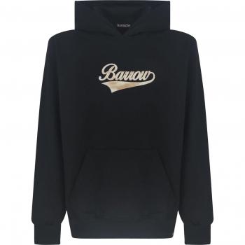 Unisex Black Cotton Hoodie with Front Pocket and Logo - Size M