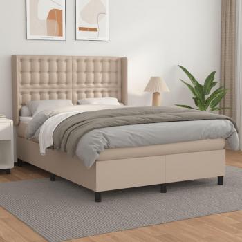 Cama box spring suave con colchón de cuero sintético Cappuccino 140x190cm