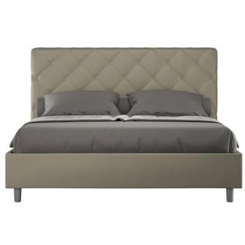Cama Contenedor Doble Tapizada Símil Piel Color Capuchino Priya 160x200