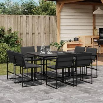 9 Piece Black Textilene Garden Dining Set with Cushions