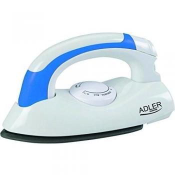 Plancha de Viaje Adler AD5015 - Mango plegable, ligera y pequeña, suela NON-STICK, ajuste de temperatura, 700W, color blanca/azul