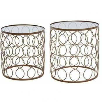 Set de 2 mesas auxiliares de metal y cristal doradas - dimensiones: 35x37h cm y 40x44h cm
