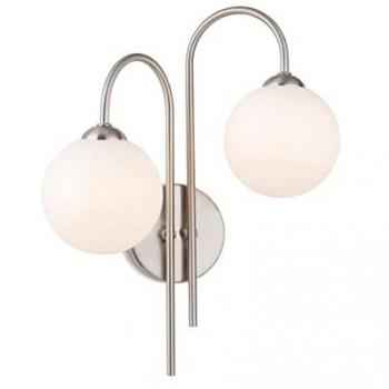 Aplique de pared Lyndon 2 luces globo acero cepillado con cristal blanco opal 33cm
