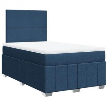 Cama Box Spring con colchón de muelles en tela azul 120x190 cm