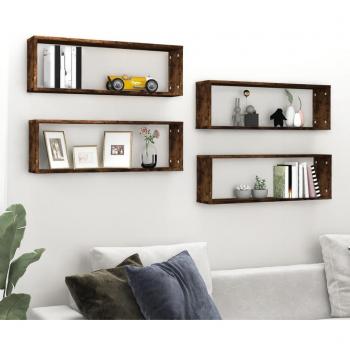 Estante cúbico de pared 4 unidades en madera multicapa roble ahumado 80x15x26,5 cm