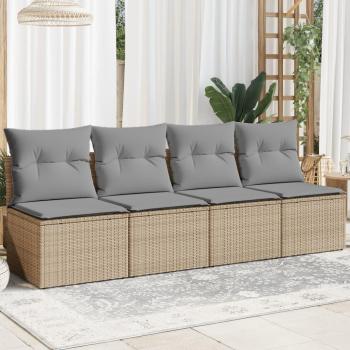 Sofá de jardín con cojines de 4 asientos en Polyrattan Beige