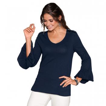 Camiseta de Manga Larga Acampanada con Lentejuelas en Hombros by Vencastyle,Azul Marino,M