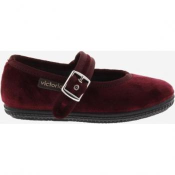 Victoria Velvet Ballerina Flats with Matching Trim and Side Buckle Closure