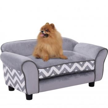 Sofá para Mascotas con Patas Cama para Perros de Madera con Cojín Acolchado Acogedora Funda Lavable 73,5x41x33 cm Gris