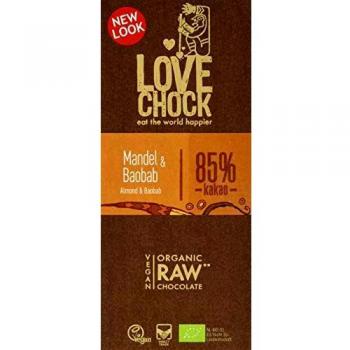 Lovechock - Tableta de Chocolate Negro 93% con Almendra, Baobab y sin azúcar refinada