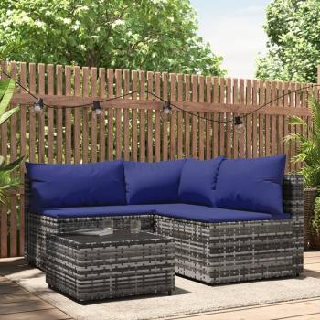 Juego de muebles de jardín 4 piezas con cojines de Polyrattan gris