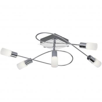 Plafón LED Clapton de aluminio cepillado y cristal blanco, 5 luces de 5W, dimensiones 72 x 44 cm