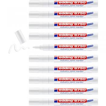 Rotulador Permanente Edding 8750 Blanco 2-4 mm - Pack de 10 Unidades, Ideal para Superficies Difíciles y Permanentes