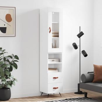 Aparador alto de madera contrachapada blanco brillo 34,5x34x180 cm