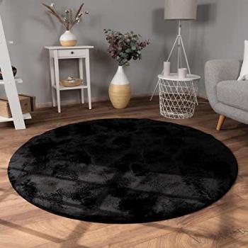 Alfombra Redonda Lavable de Pieles de Imitación Suave, Pelo Largo, Ø 100 cm