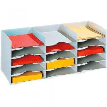 Clasificador de documentos 15 casillas con etiquetas y visores, dimensiones 31,3x67,4x30,4cm, color gris