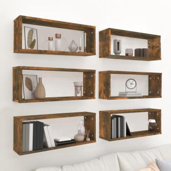 Estantes cúbicos de pared vidaXL, 6 unidades, madera de roble ahumado, dimensiones 60x15x23 cm, color marrón