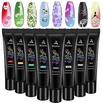 Biutee Nail Stamping Polish Gel Paquete de 8 colores Set Single Bottle 8ml / 0.27 Onzas líquidas UV LED Gel Polish para placa de estampado de uñas