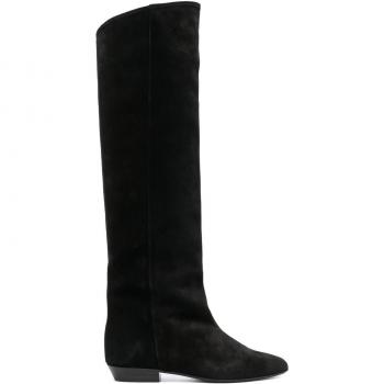 Isabel Marant Women's Skarlet Leather Boots in Black, Size 36, BT0011FA Color A1A32SSKARLET01BK, High Boots, female, Black Velvet Flat Boots
