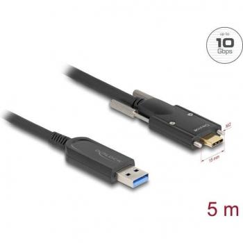 Cable Óptico USB 3.2 Gen 2 Activo de 5 m, Conector Tipo A a Tipo C con Tornillos Laterales, 10 Gbps