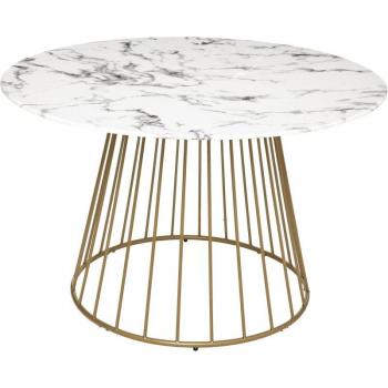 Mesa de comedor Rayo - Tapa de cristal templado efecto mármol - Blanco D120 cm