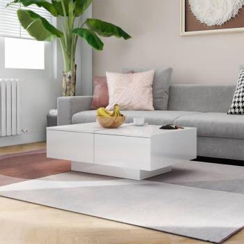 Mesa de centro blanca pulida 90x60x31 cm en madera multicapa y aglomerado brillante