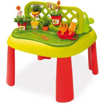 Smoby-840100 Mesa de jardinería, Color Verde/Naranja