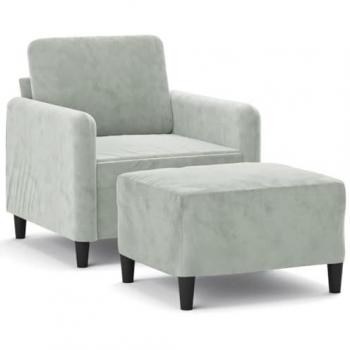 Sillón con taburete de terciopelo gris claro 60 cm
