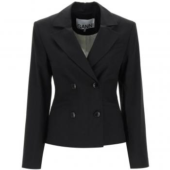 Ganni Double Breasted Jacket with Flared Sleeves - Size M - Black