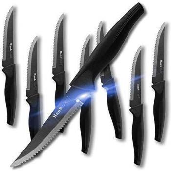 wanbasion 8 Piezas Negra Juego De Cuchillos para Carne, Set De Cuchillos De Cocina Profesional, Cuchillos De Carne Acero Inoxidable