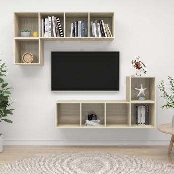 Soporte de TV Set 4 PCs Sonoma Oak en Aglomerado, juego de muebles para sala de estar de 4 piezas en madera engineered color roble sonoma