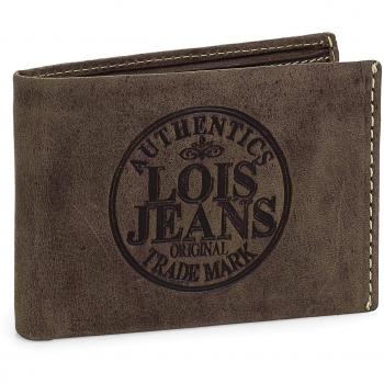 Lois - 12311 Cartera Monedero Billetero Tarjetero Hombre de Piel Genuina. Portamonedas Interior con Cierre presión. 6 Compartimentos Tarjetas y documentación 2 para Billetes, Color Marron Oscuro