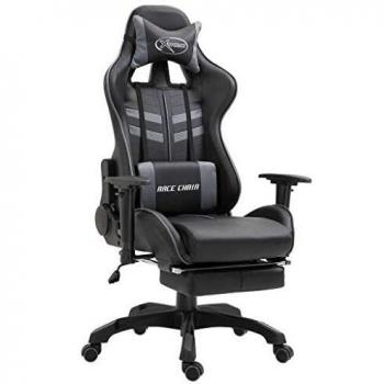 vidaXL Silla Gaming de Escritorio PU con Reposapiés Asientos Mobiliario Oficina Consolas Video Juego Casa Hogar Sala Dormitorio Habitación Sofá Gris