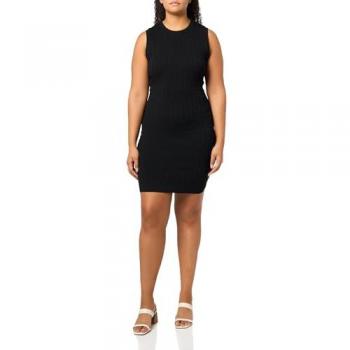 Vestido de mujer de punto viscosa reciclado con logo jacquard, negro, talla L