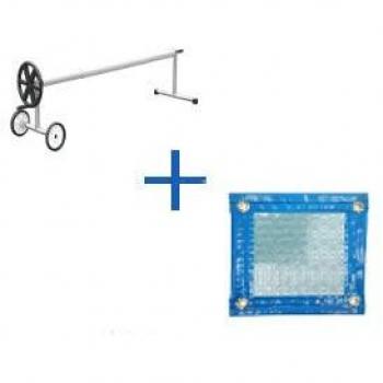 Cubierta de Protección Invierno para Piscina 3x4m + 15cm Anclaje Verde y Manta Térmica Solar Energy 500 Micras con Enrollador Telescópico