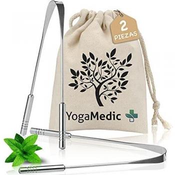 YogaMedic Limpiador de Lengua [2x] - 100% acero inoxidable, naturalmente Anti-Microbiano para combatir el mal aliento - raspador de lengua - tongue scraper