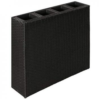 vidaXL Arriate Rectangular de Cuatro Macetas Ratán Sintético Negro Macetero