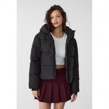 Stradivarius Basic Hooded Puffer Jacket - Black - Women's Large