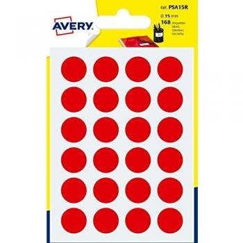 Paquete de etiquetas redondas gomets rojas 15mm diámetro Avery PSA15R