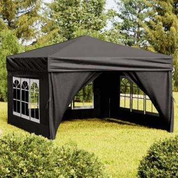 Carpa de Fiesta Plegable con Paredes Laterales 3x3 m Color Antracita, Taupé y Azul