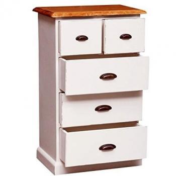 Cajonera Country de Madera Maciza de Tilo con Acabado Blanco Envejecido y Efecto Natural 63x41x100 cm