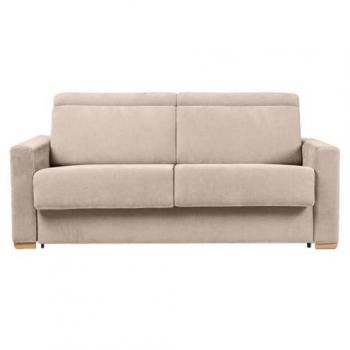 Sofá Cama Convertible de 3 Plazas en Tela Efecto Terciopelo Beige con Reposacabezas Ajustables y Colchón de 18 cm NORO