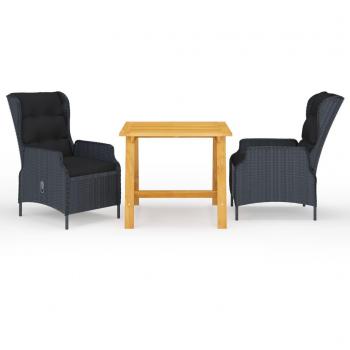 Juego de comedor para jardín 3 piezas gris oscuro