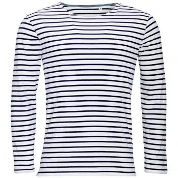 SOLS - Camiseta a Rayas de Manga Larga Modelo Marine Hombre Caballero