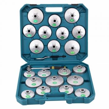 ridgeyard 23pcs Copa tipo llave de filtro de aceite Socket Herramienta de garaje de eliminación de aleación de aluminio azul Funda de transporte