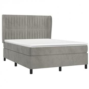 Cama box spring con colchón terciopelo gris claro 140x200 cm Vidaxl