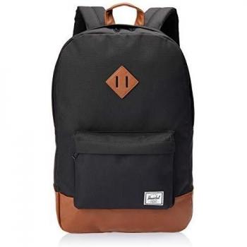Herschel - Mochila Heritage de Tela Negra y marrón, 38,1 cm, con Bolsillo Delantero, Bolsillo para teléfono móvil, de Cremallera