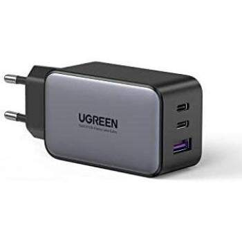 UGREEN 65W Cargador GAN USB C, Cargador Power Delivery 3.0 con Tres Puertos Cargador Tipo C Admite PPS Compatible con MacBook Pro/Air/iPhone 13/12/iPad Pro/Galaxy S21/S20/Xiaomi Mi11/Redmi 10/Redmi 9